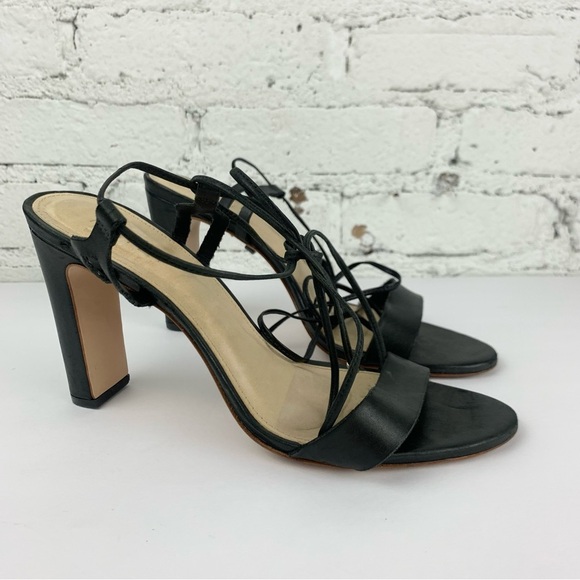 Raye Kendall Black Wrap Ankle Tie Lace Sandal Peep Heels Black Leather 10 - Picture 5 of 15